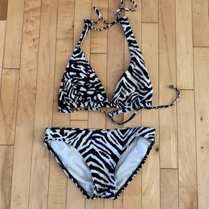 DKNY black and white animal print bathing suit set size small